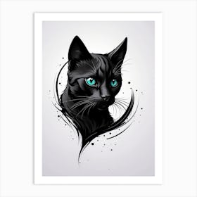 Black Cat With Blue Eyes Art Print