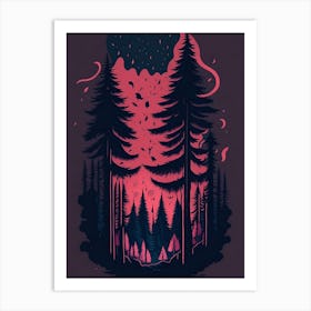 A Fantasy Forest At Night In Red Theme 75 Art Print