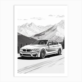 Bmw M3 Snowy Mountain Drawing 1 Art Print