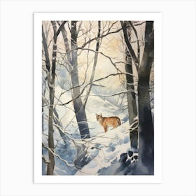 Winter Watercolour Mountain Lion 3 Art Print