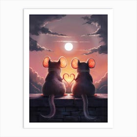 Two Mice Holding A Heart Art Print