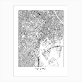 Tokyo White Map Art Print