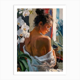 Woman With Orchids Art Print