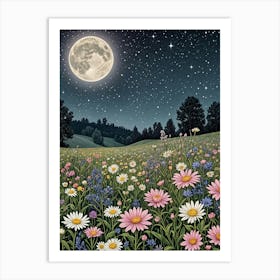 Moonlight In The Meadow no1 Art Print