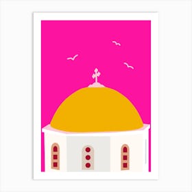 Santorini Travel Greece Hot Pink And Yellow Art Print