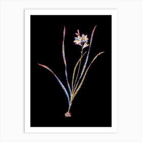 Stained Glass Gladiolus Lineatus Mosaic Botanical Illustration on Black n.0309 Art Print