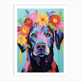 Labrador Retriever Portrait With A Flower Crown, Matisse Painting Style 1 Art Print