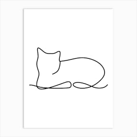 Cat Laying Down Monoline Drawing Line Art 1 Poster