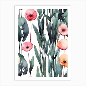 Watercolor Seamless Pattern With Poppies Art Print