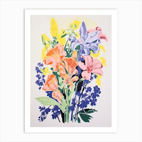 Colourful Flower Still Life In Risograph Style 3 Art Print