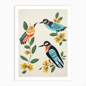 Folk Style Bird Painting Kingfisher 1 Art Print