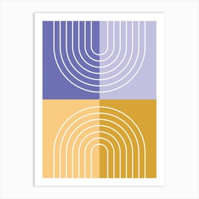 Abstract Rainbow Line and Blocks IV in Mustard Gold Purple Midcentury Modern Art Print