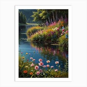 Flowers By The River Art Print