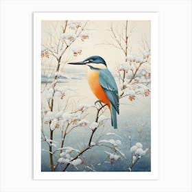 Winter Bird Painting Kingfisher 2 Art Print