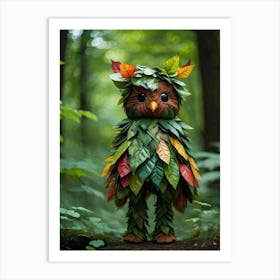 Creature Composed Entirely Of Multicolored Leaves Displaying Various Shades Of Green Hints Of Red Art Print