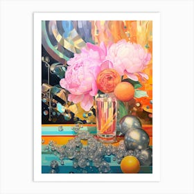 Disco Ball And Peonies And Pearls Still Life 0 Art Print