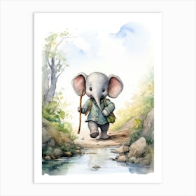 Elephant Painting Hiking Watercolour 3 Art Print