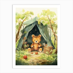 Tiger Illustration Camping Watercolour 4 Art Print