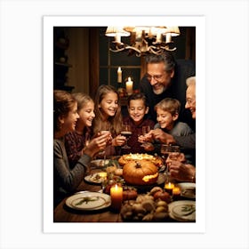 Candid Style Photo Of A Family Gathering Around A Thanksgiving Dinner Table Just Before The Prayer (3) Art Print