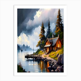 Cabin By The Lake Art Print