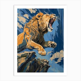 African Lion Relief Illustration Roaring 3 Art Print