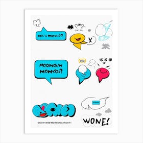 Cartoon Motion Lines And Speech Bubbles Hand Drawn Set Executing Character Movements And Dialogues (6) Art Print