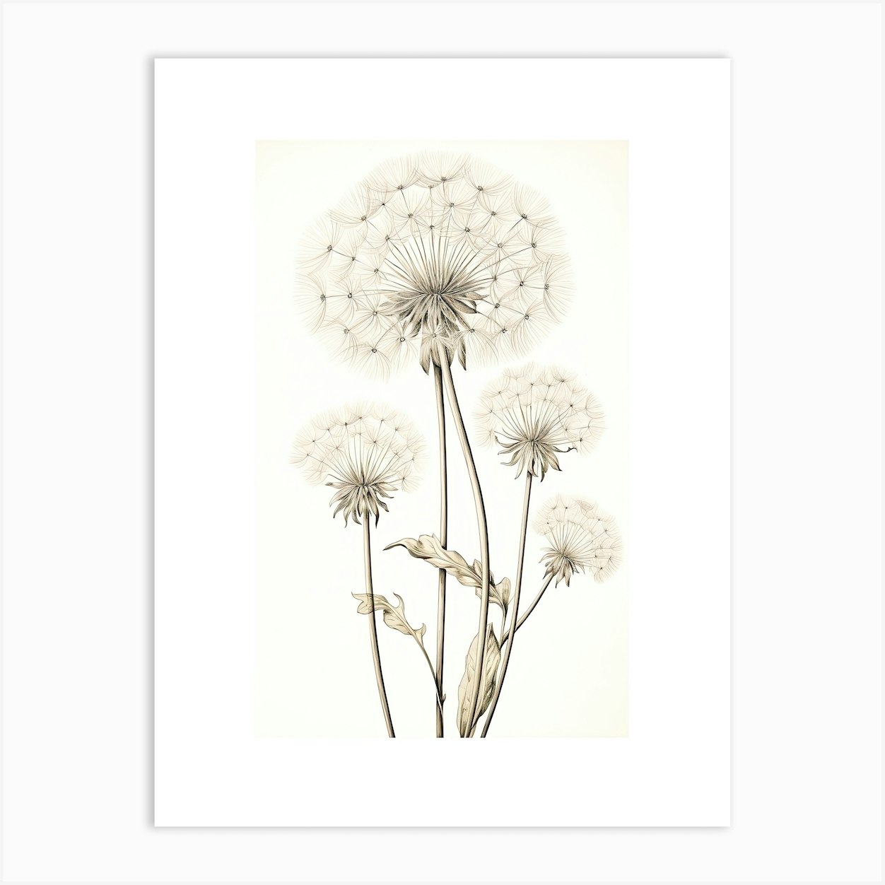 Dandelions Flower Vintage Botanical 3 Art Print by Whimsical Meadows - Fy