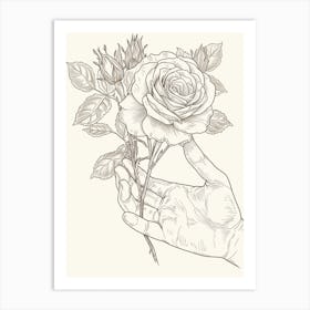 Rose In A Hand Line Drawing 4 Art Print