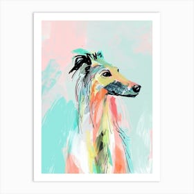 Borzoi Dog Pastel Line Watercolour Illustration  2 Art Print