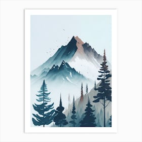 Mountain And Forest In Minimalist Watercolor Vertical Composition 268 Art Print