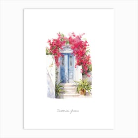 Santorini, Greece   Mediterranean Doors Watercolour Painting 2 Poster Art Print