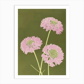 Pink & Green Scabiosa 1 Art Print