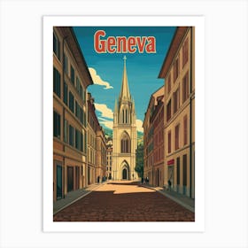 Aihrgdesign A Retro Travel Poster For Geneva 3 Art Print