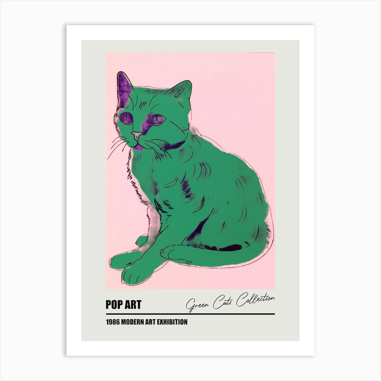 Green Cats Warhol Style Collection 3 Art Print by Mambo - Fy