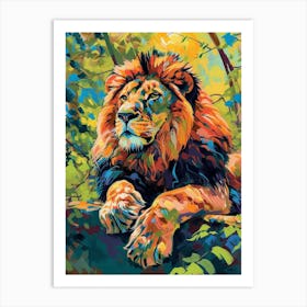 Asiatic Lion Resting In The Sun Fauvist Painting 4 Art Print