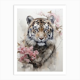 Tiger, Japanese Brush Painting, Ukiyo E, Minimal 3 Art Print
