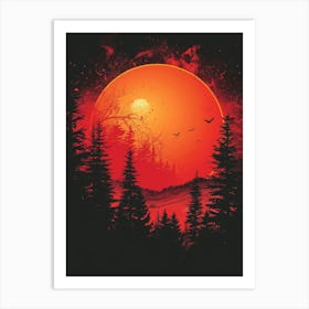 Sunset In The Forest Canvas Art Art Print