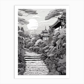 Ise Grand Shrine In Mie, Ukiyo E Black And White Line Art Drawing 3 Art Print