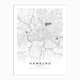 Hamburg Germany White Map Art Print