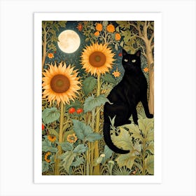 William Morris Black Cat In Sunflower Field Art Print