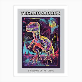 Cyber Futuristic Dinosaur Illustration 2 Poster Art Print