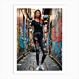 The Steel Siren: A Tattooed Woman in a Factory Melbourne Street Style Art Print