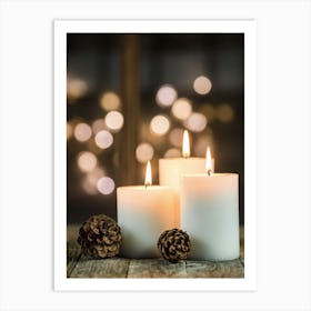 Christmas Advent Candle light decoration on wood background Art Print