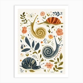 Colourful Insect Illustration Snails Art Print