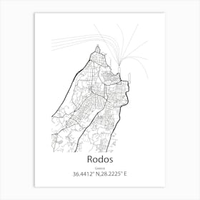 Rodos,Greece Minimalist Map Art Print