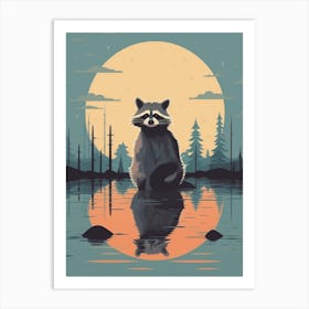 Raccoon Illustration River  Art Print