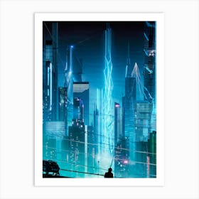 A Full Scale Concept Illustration Of An Urban Future Landscape Bathed In A Sea Of Electric Movement Art Print