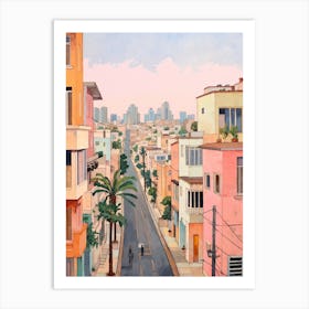 Tel Aviv Israel 4 Vintage Pink Travel Illustration Art Print