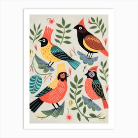 Folk Style Bird Painting Northern Cardinal 3 Art Print