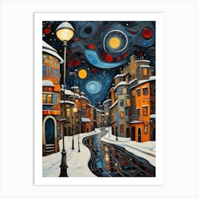 Snowy Street Art Print